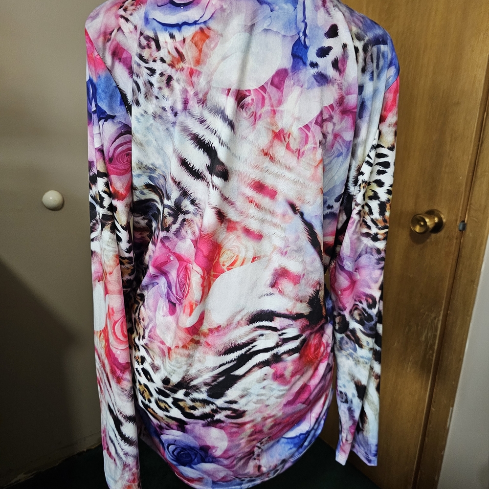 Boston Proper sz Large XL Vibrant Floral Zebra Knit Top - Picture 2 of 9